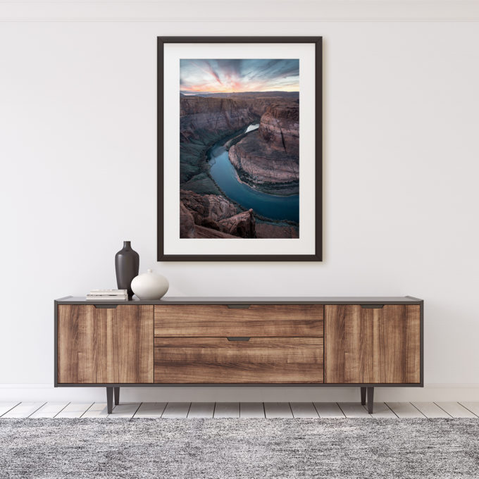 This is a mockup of Ben Orloff's "A Labor of Persistence" photography print set in a home's interior.