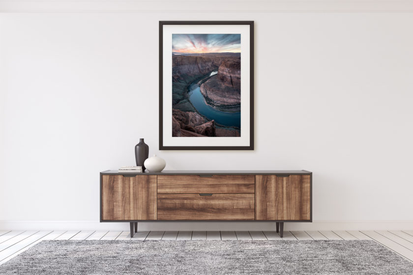 This is a mockup of Ben Orloff's "A Labor of Persistence" photography print set in a home's interior.