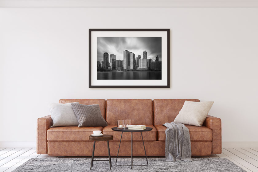 This is a mockup of Ben Orloff's "Windy City" photography print set in a living room scene.
