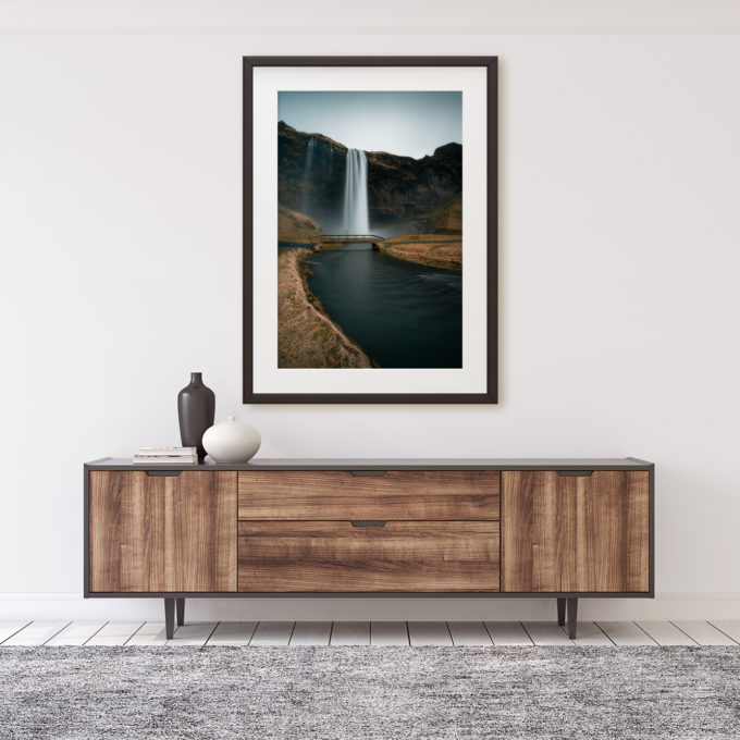 This is a mockup of Ben Orloff's "Coalescence" photography print set in a home's interior.